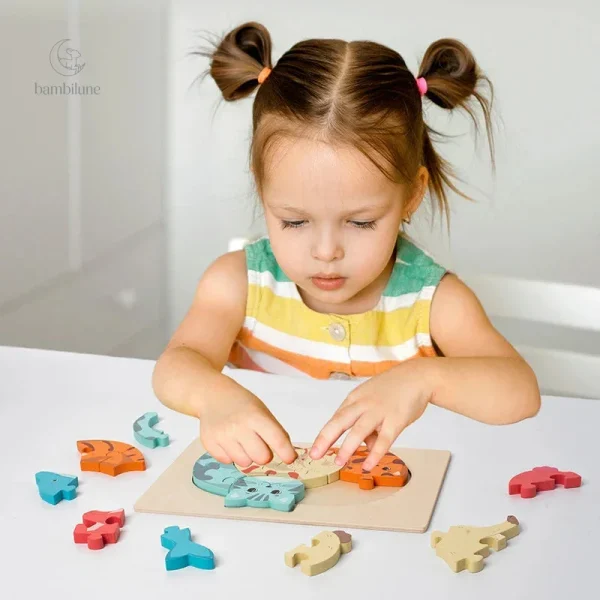 Jouets éducatifs en bois pour enfants avec animaux colorés