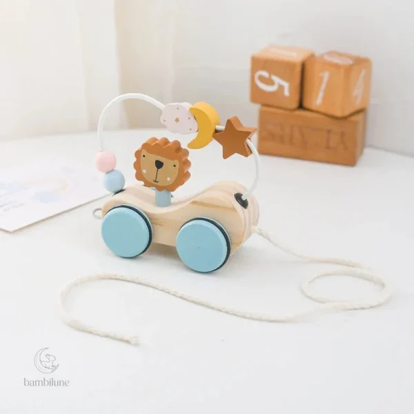 Train et voiture à traîner - Motricité et jeu créatif en bois