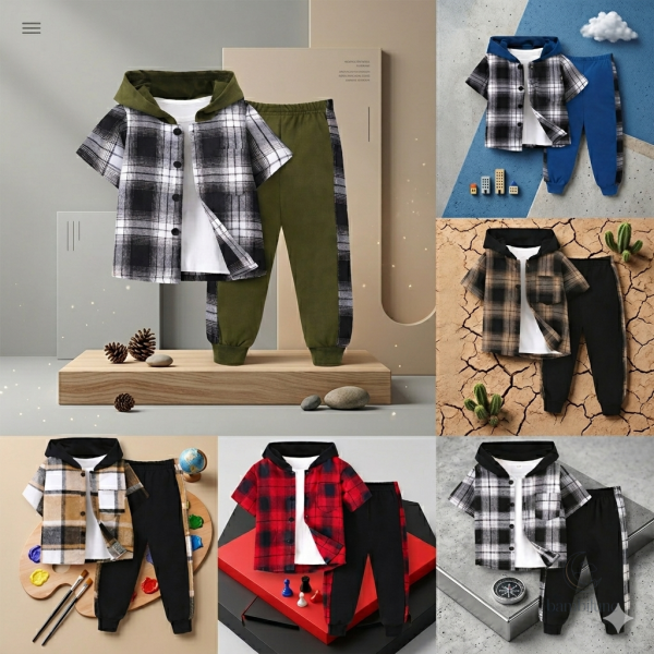 Boys Checkered Outfit – Ensemble à carreaux tendance pour enfants
