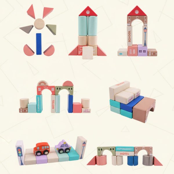 Activité manuelle avec blocs de construction en bois