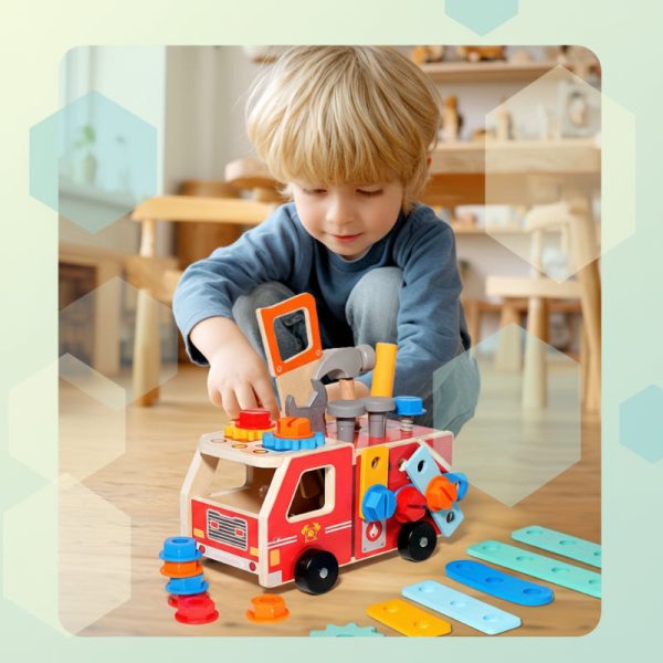 Camion de pompiers en bois éducatif et créatif