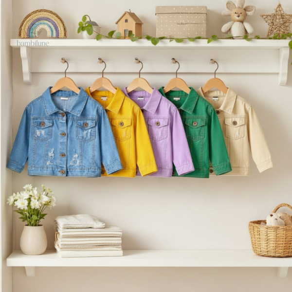 Candy Color Veste en jean légère pour enfants