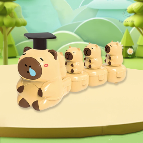 Capybara train coloré, divertissement pour les tout-petits