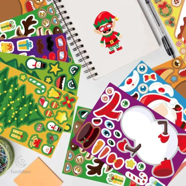 Planche d'autocollants colorés pour les fêtes de fin d'année