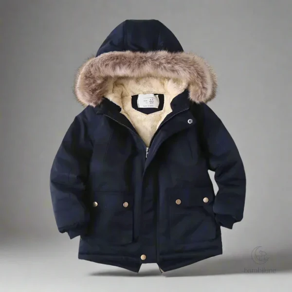 Col en fourrure doux sur parka d'hiver pour enfants