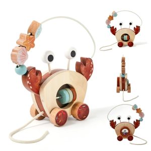 Crab Pull Toy - Crabe en bois pour enfants de 1 à 2 ans