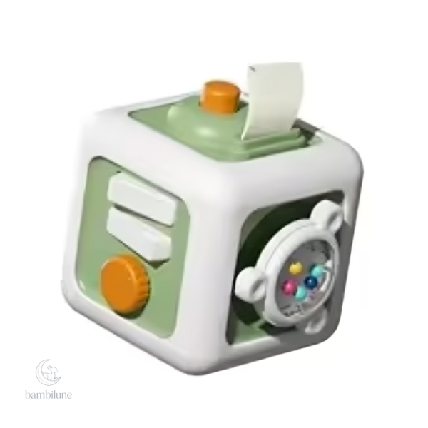 Cube éducatif avec textures et couleurs
