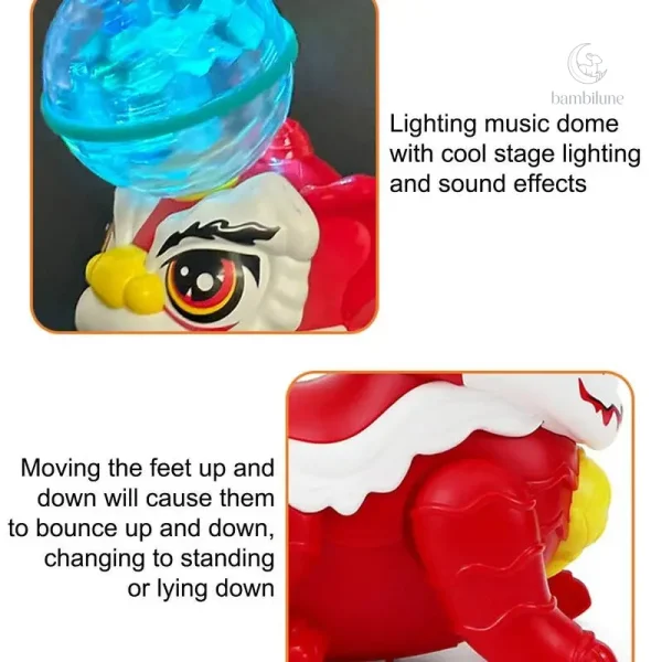 Lion coloré qui danse et divertit les bébés