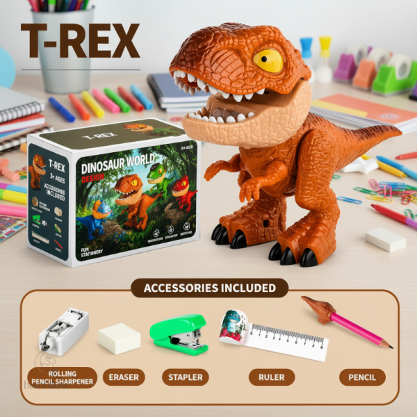 Matériel de bureau coloré inspiré des dinosaures