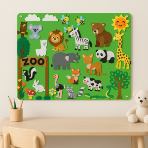 Tableau en feutre avec animaux colorés