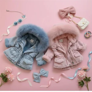 Manteau d'hiver FurDream en denim pour enfants