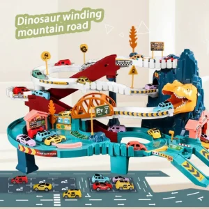 Voitures dinosaures sur circuit de course amusant