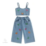Mini ensemble d'été en jean pour enfants avec belle broderie
