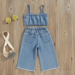Ensemble de mode été pour enfants, tissu en jean léger
