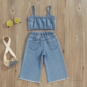 Ensemble de mode été pour enfants, tissu en jean léger