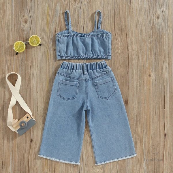 Ensemble de mode été pour enfants, tissu en jean léger