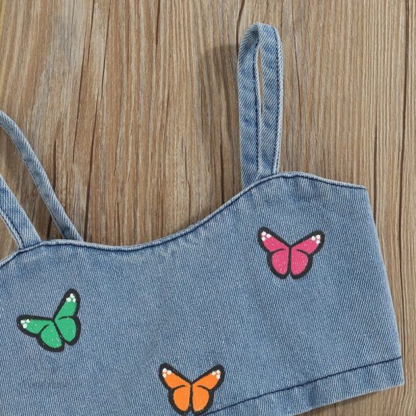Broderie stylée sur ensemble d'été en jean pour enfants