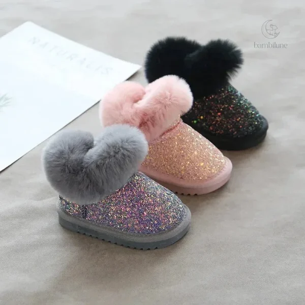 Bottes d'hiver brillantes pour enfants, confort et élégance