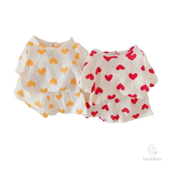 Ensemble d'été à cœurs pour enfants en coton léger