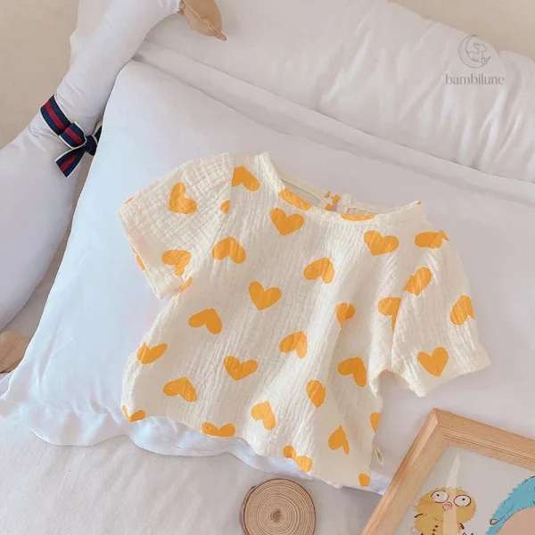 Pyjama d'été à motifs cœurs pour petits garçons et filles