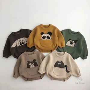 Pull animalier mignon avec pochette pour enfants