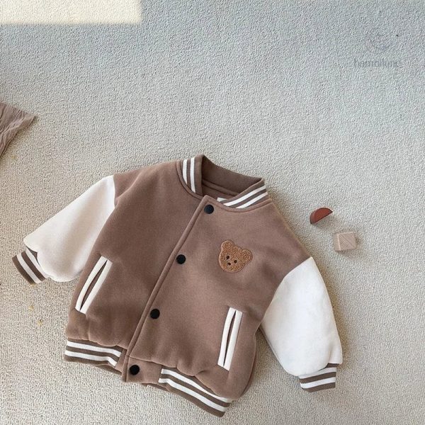Manteau tendance pour enfants, style baseball en velours