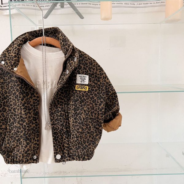 Veste d'hiver en léopard, style tendance pour petits