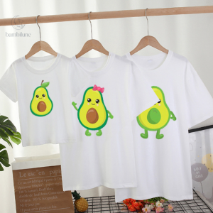T-shirt blanc amusant avec motif avocat pour famille