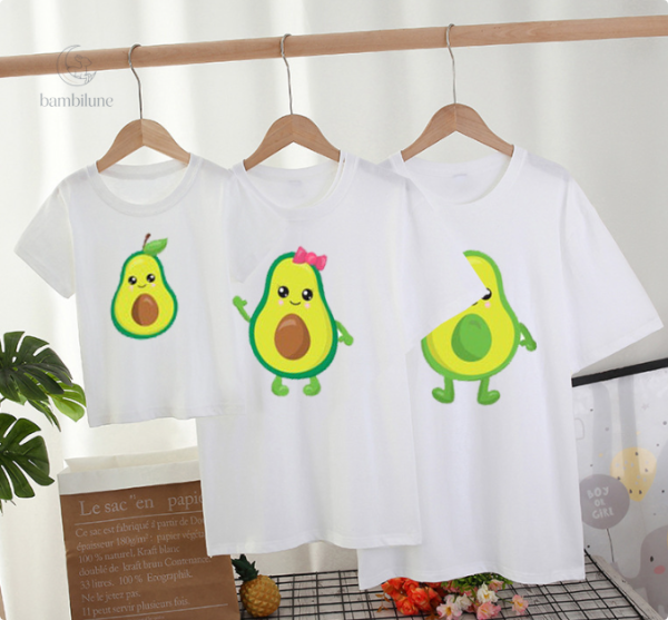 T-shirt blanc amusant avec motif avocat pour famille