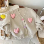 Vêtements d'hiver enfants, pull chaud à motif cœur
