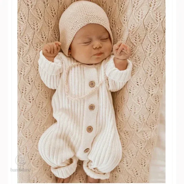 Barboteuse en coton doux, style tricoté pour petits
