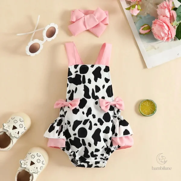 Barboteuse à bretelles vache pour fille