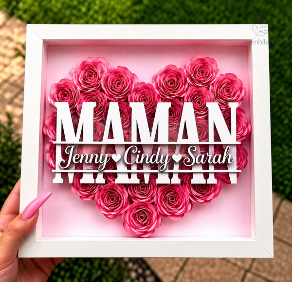 Boîte à ombres personnalisée avec roses pour fête des Mères