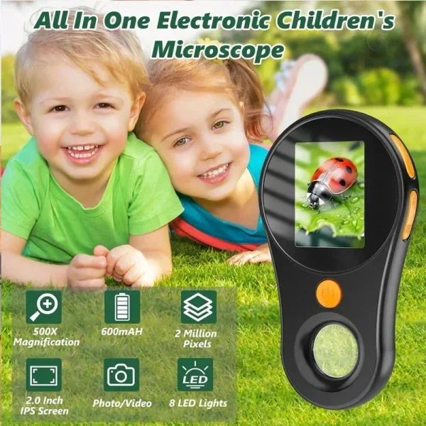 Microscope portable 500X, idéal pour les jeunes explorateurs
