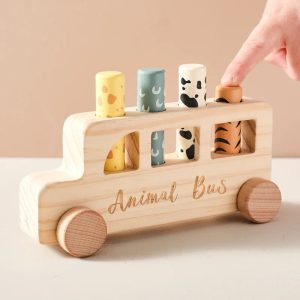 Bus de jeu en bois Montessori à pousser pour enfants