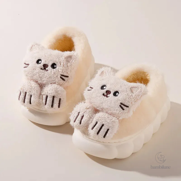 Chaussons douillets pour enfants en forme de chat