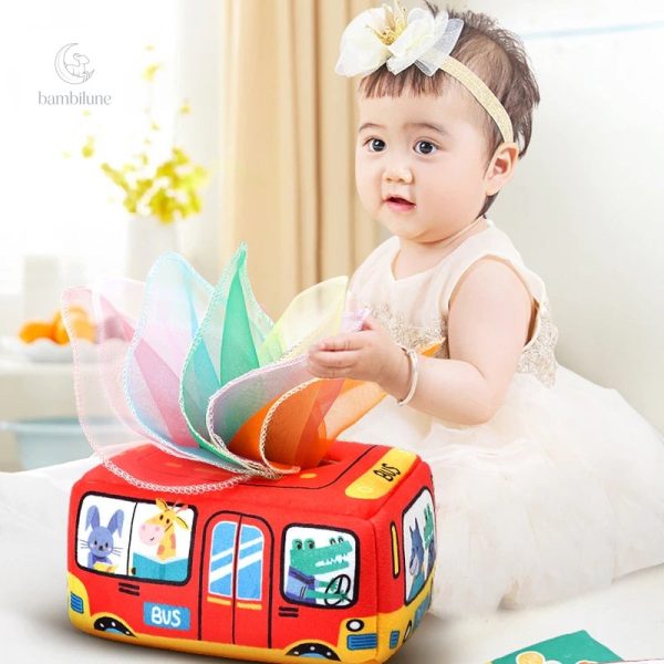 Jouet de motricité pour bébés avec mouchoirs