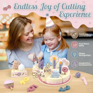 Set de découpe de gâteau en bois coloré pour petits