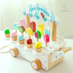 Jouet en bois avec cônes et boules de glace colorées