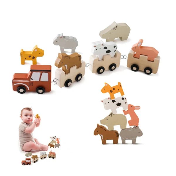 Woods - Train d'animaux en bois Amusement à la Ferme