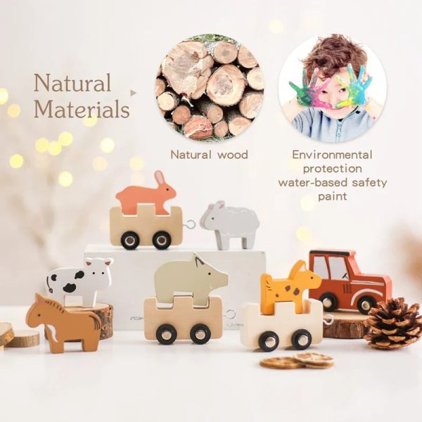 Train d'animaux en bois pour éveil des tout-petits