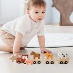 Train de ferme en bois, jouet adapté aux enfants de 2 ans