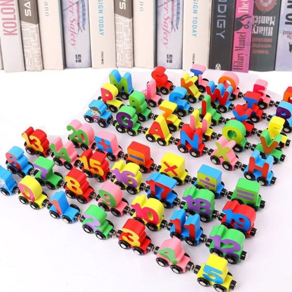 Train magnétique en bois pour apprendre l'alphabet et les chiffres