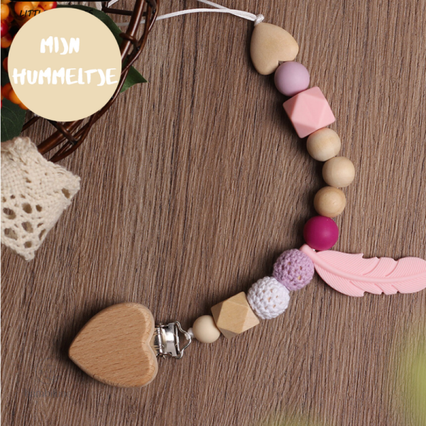 Collier de sucette en bois naturel, design ludique