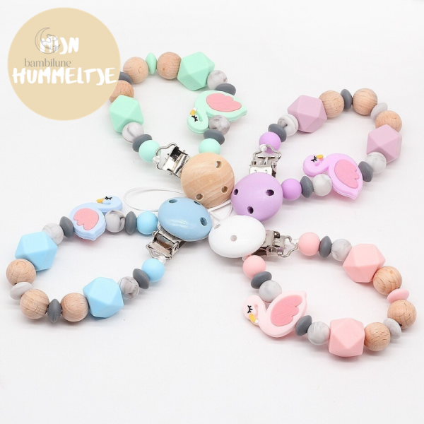 Collier de sucette en bois naturel pour bébé