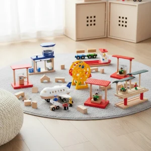 Ensemble de jeu en bois - transports publics