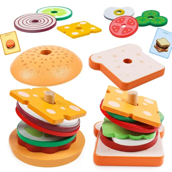 Jouets de construction sandwich Woods pour enfants de 4 à 5 ans