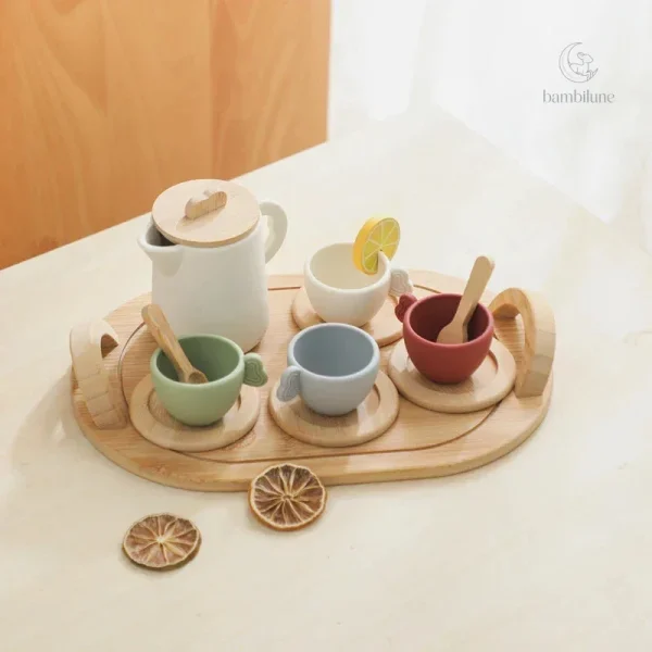 Jouet en bois et silicone, service à thé pour enfants