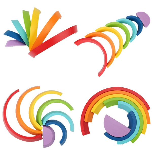 Arc-en-ciel coloré en bois, adapté aux tout-petits