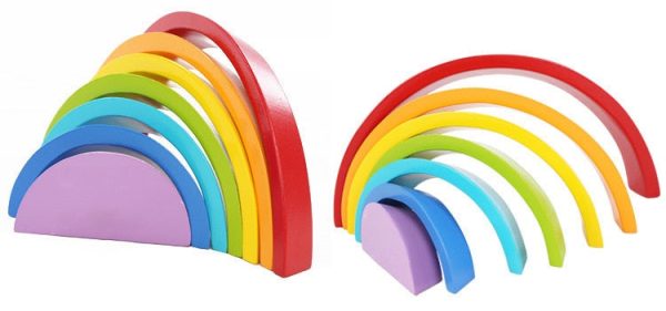 Arc-en-ciel en bois, favorise la motricité et la créativité